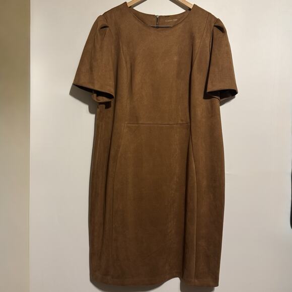 Calvin Klein Plus Size Woman’s Short Sleeve Faux Brown Suede Sheath Dress 22W - Picture 4 of 10